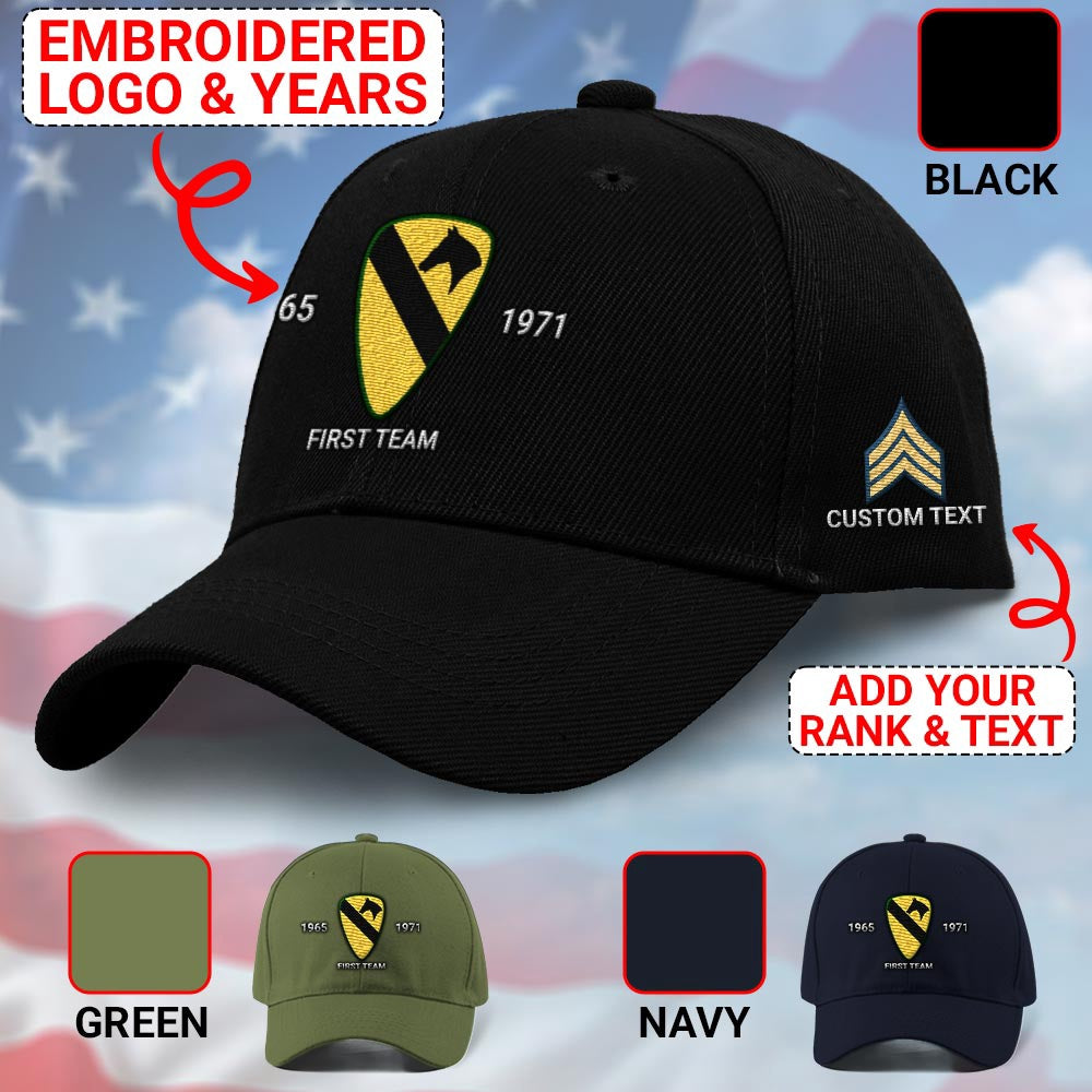 Us Army Veteran Caps, Customized 1St Cavalry Division First Team Embroidered Cap, Embroidered Dad Hat