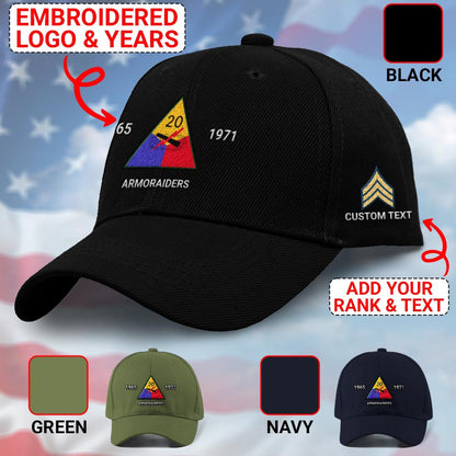 Us Army Veteran Caps, Customized 20Th Armored Division Armoraiders Embroidered Cap, Embroidered Dad Hat