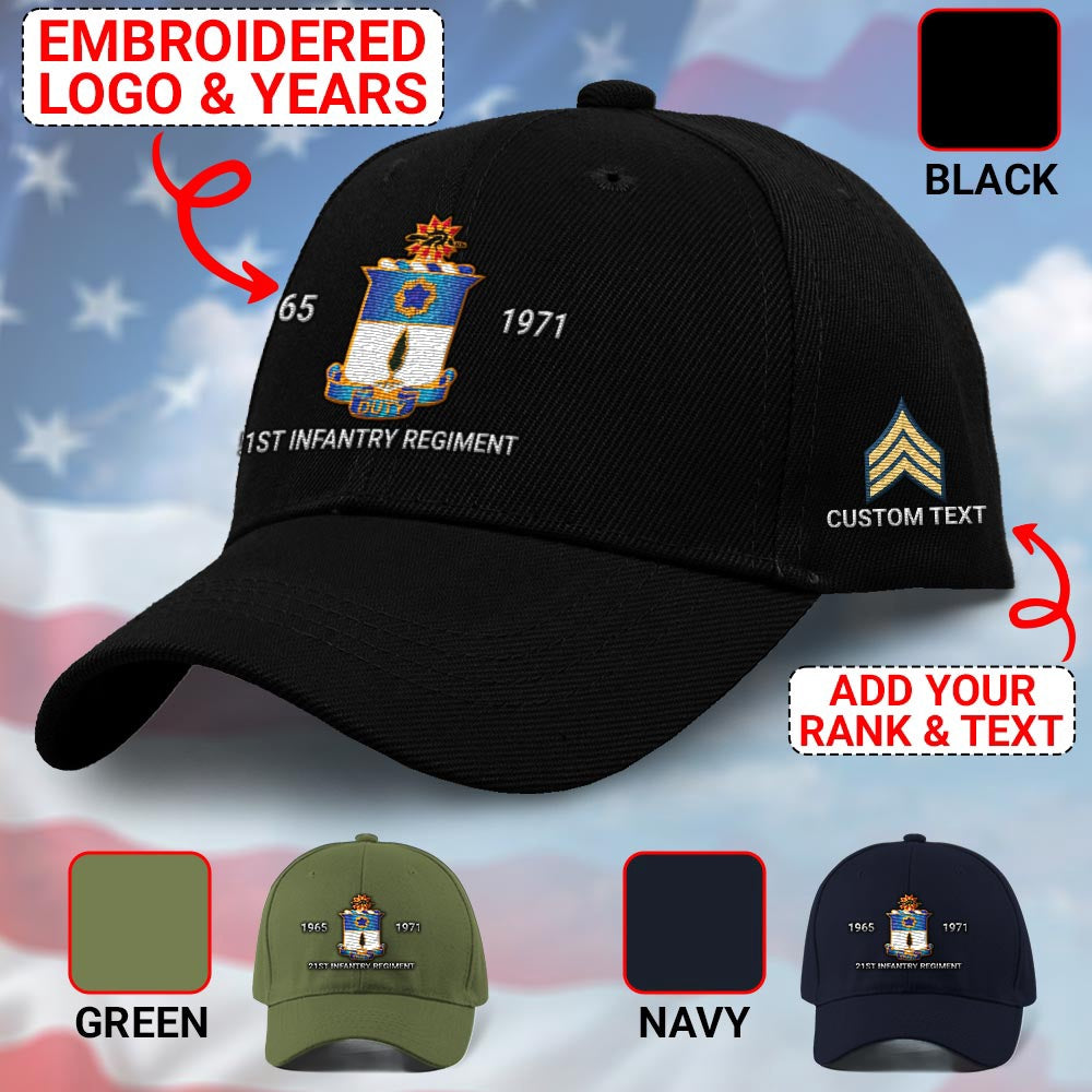 Us Army Veteran Caps, Customized 21St Infantry Regiment Embroidered Cap, Embroidered Dad Hat