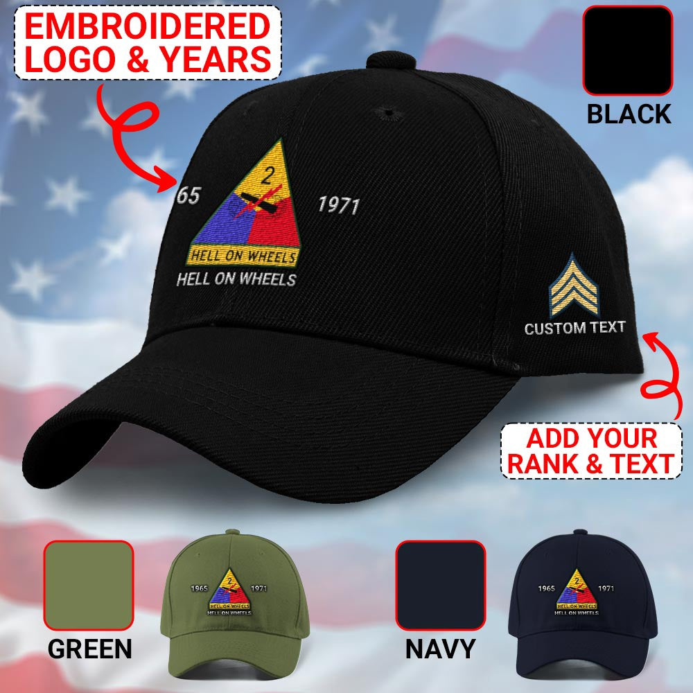 Us Army Veteran Caps, Customized 2Nd Armored Division Hell On Wheels Embroidered Cap, Embroidered Dad Hat