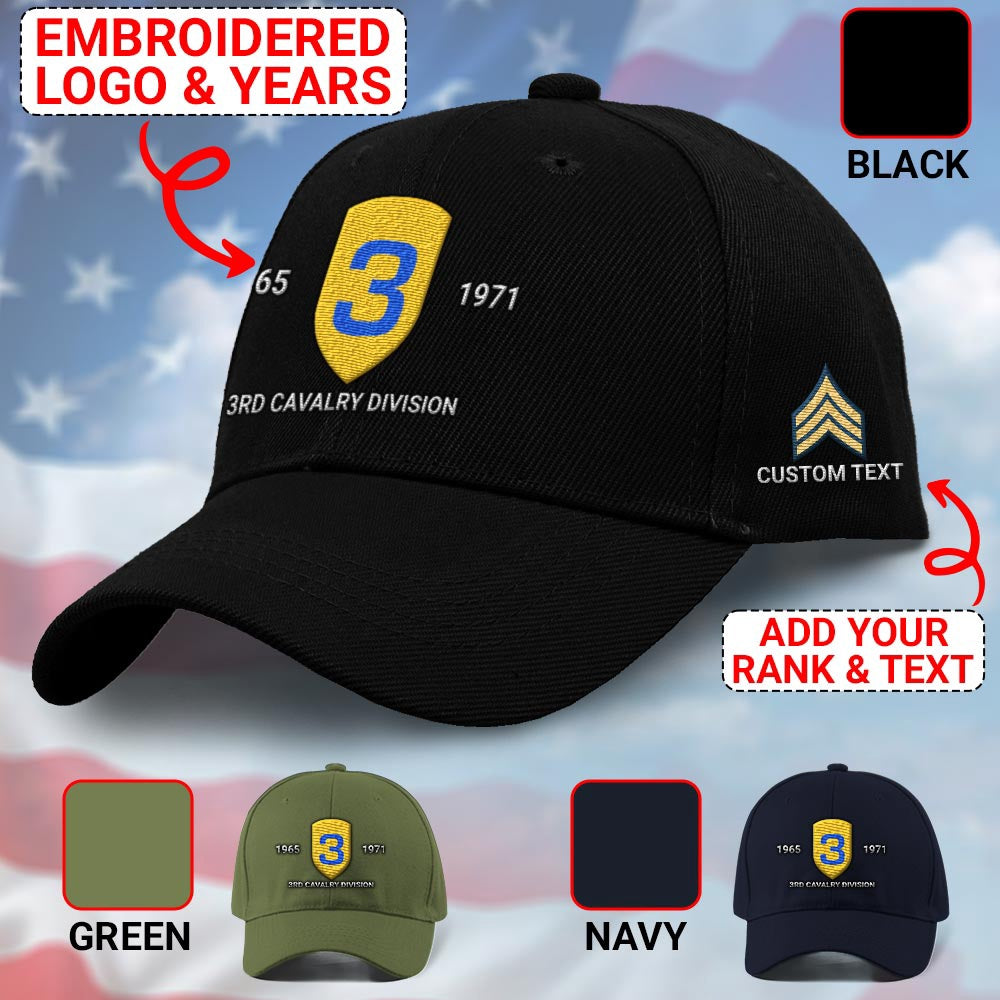 Us Army Veteran Caps, Customized 3Rd Cavalry Division Embroidered Cap, Embroidered Dad Hat