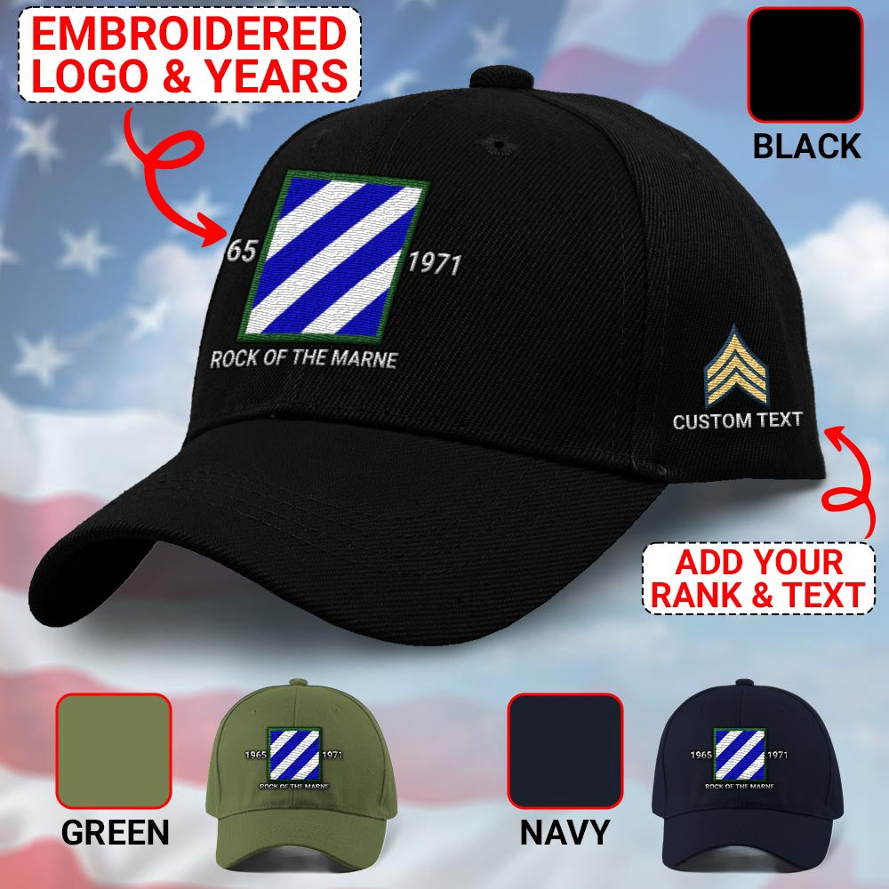 Us Army Veteran Caps, Customized 3Rd Infantry Division Rock Of The Marne Embroidered Cap, Embroidered Dad Hat
