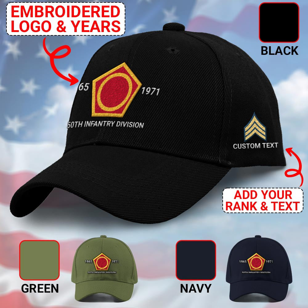 Us Army Veteran Caps, Customized 50Th Infantry Division Embroidered Cap, Embroidered Dad Hat