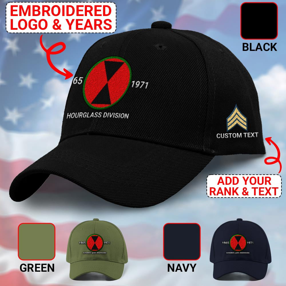 Us Army Veteran Caps, Customized 7Th Infantry Division Hourglass Division Bayonet Division California Division Embroidered Cap, Embroidered Dad Hat