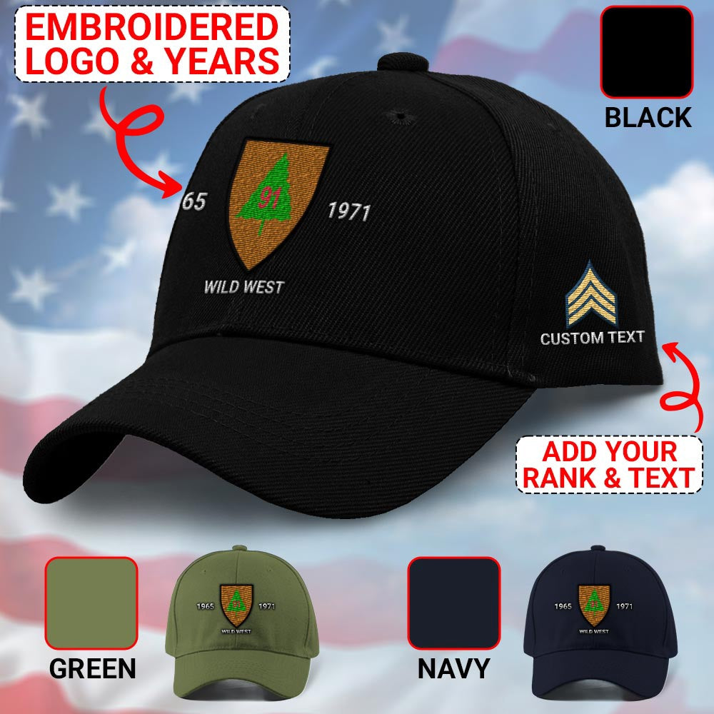 Us Army Veteran Caps, Customized 91St Infantry Division Wild West Division Embroidered Cap, Embroidered Dad Hat