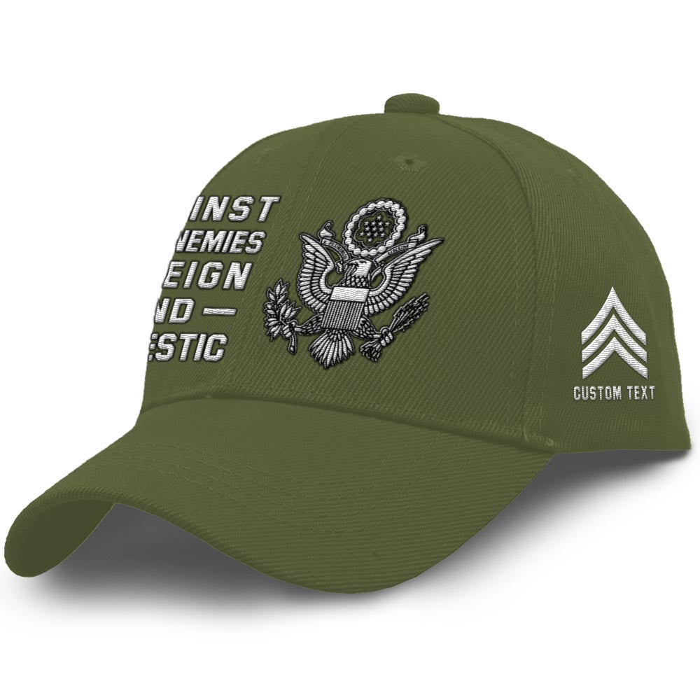 Us Army Veteran Caps, Customized  Against All Enemies Foreign And Domestic Embroidered Cap, Embroidered Dad Hat