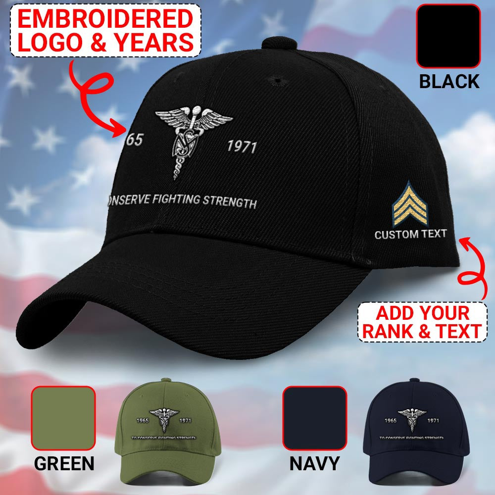 Us Army Veteran Caps, Customized Army Medical Service Embroidered Cap, Embroidered Dad Hat