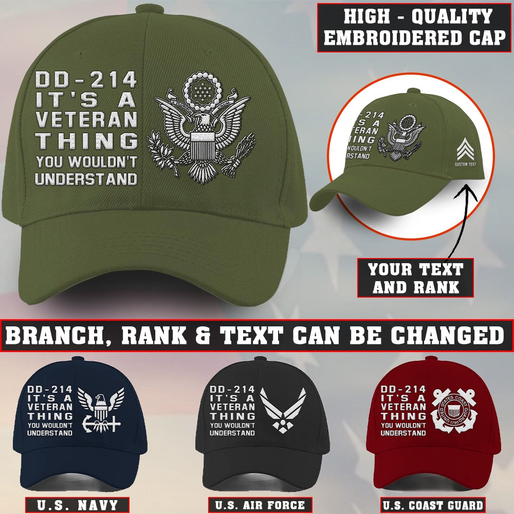 Us Army Veteran Caps, Customized  Dd 214 It'S A Veteran Thing You Wouldn'T Understand Embroidered Cap, Embroidered Dad Hat