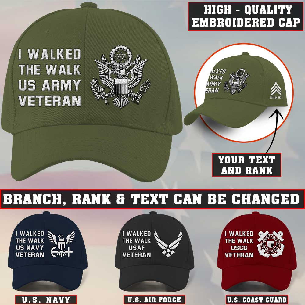 Us Army Veteran Caps, Customized  I Walked The Walk Us Army Veteran Embroidered Cap, Embroidered Dad Hat