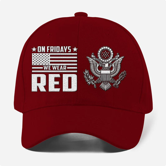 Us Army Veteran Caps, Customized On Friday We Wear Red Embroidered Cap, Embroidered Dad Hat