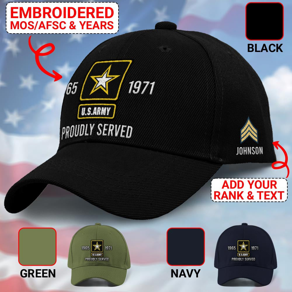Us Army Veteran Caps, Customized  US Army Logo Proudly Served Embroidered Cap, Embroidered Dad Hat