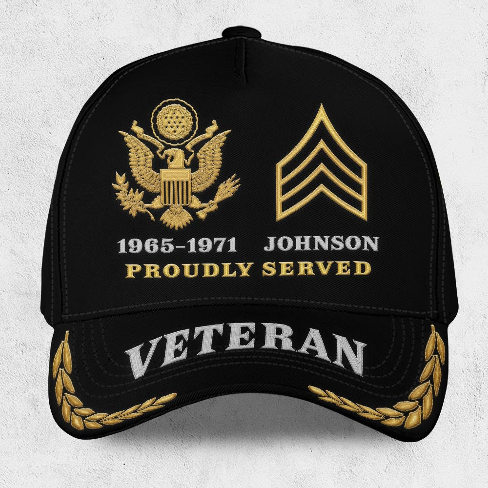 Us Army Veteran Caps, Customized  US Army Veteran Rank Proudly Served Embroidered Cap, Embroidered Dad Hat