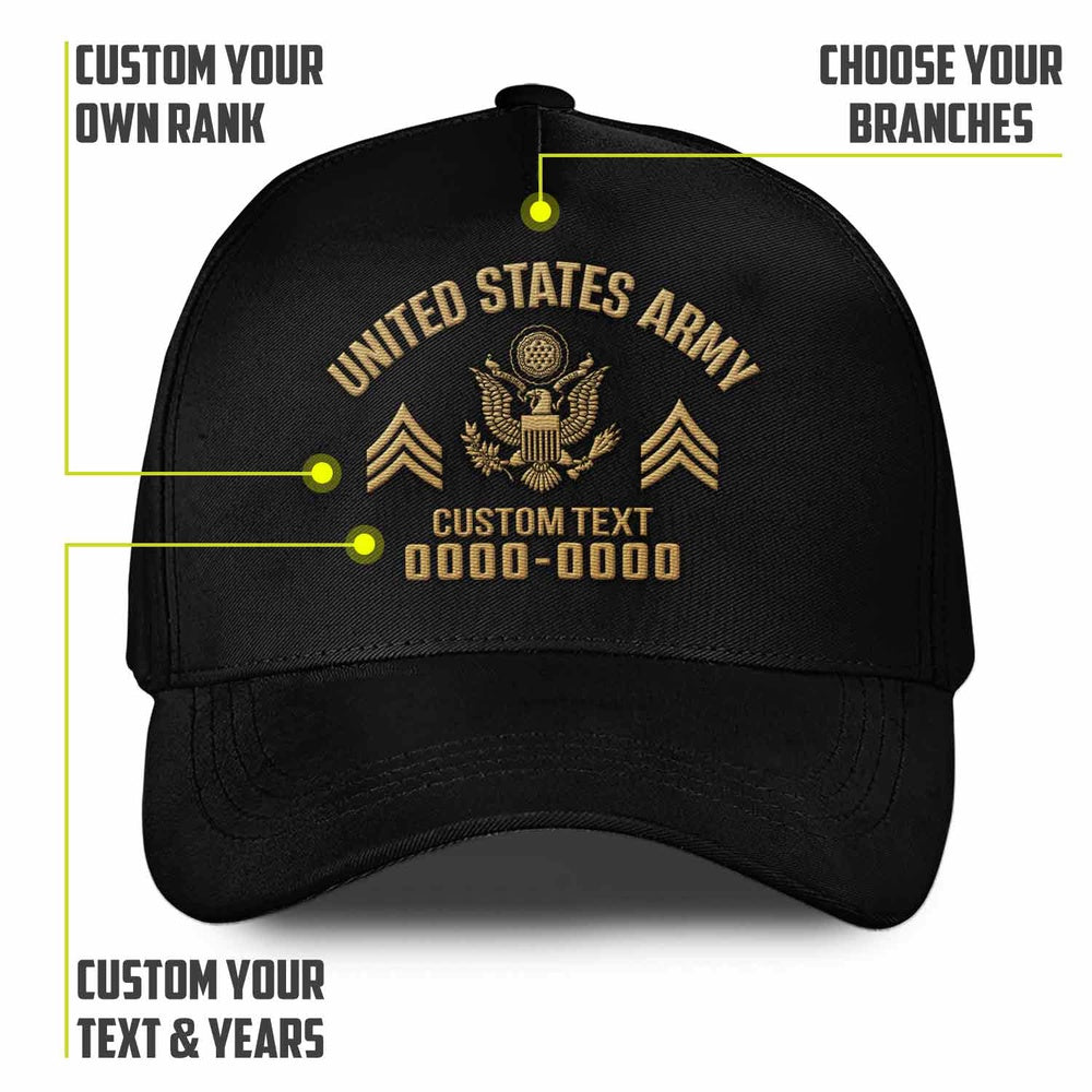 Us Army Veteran Caps, Customized  US Veteran Branches And Rank Embroidered Cap, Embroidered Dad Hat