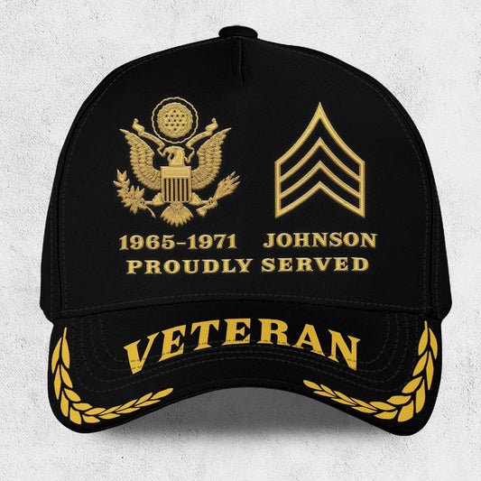 Us Army Veteran Caps, Customized  US Veteran Proudly Served Rank Embroidered Cap, Embroidered Dad Hat