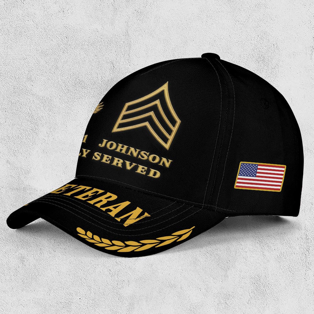 Us Army Veteran Caps, Customized  US Veteran Proudly Served Rank Embroidered Cap, Embroidered Dad Hat