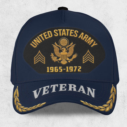 Us Army Veteran Caps, Customized  United States Army Rank, Year Embroidered Cap, Embroidered Dad Hat