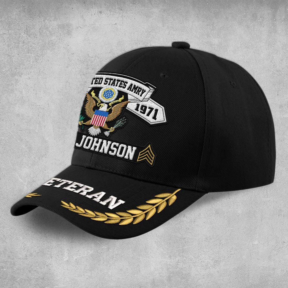 Us Army Veteran Caps, Customized  United States Army Veteran Rank Proudly Served Embroidered Cap, Embroidered Dad Hat