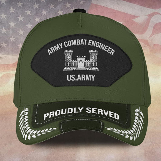 Us Army Veteran Caps, Customized  Us Army Branches Combat Engineer Proudly Served Embroidered Cap, Embroidered Dad Hat
