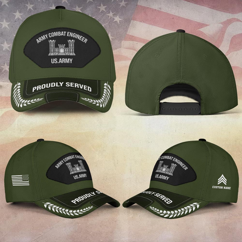 Us Army Veteran Caps, Customized  Us Army Branches Combat Engineer Proudly Served Embroidered Cap, Embroidered Dad Hat