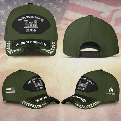 Us Army Veteran Caps, Customized  Us Army Branches Combat Engineer Proudly Served Embroidered Cap, Embroidered Dad Hat
