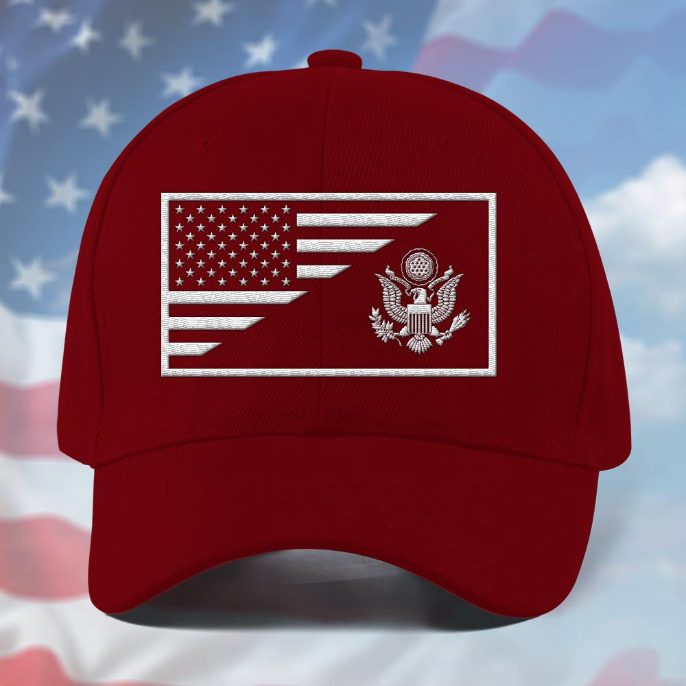 Us Army Veteran Caps, Customized  Us Army Flag Red Embroidered Cap, Embroidered Dad Hat