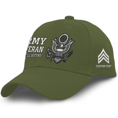 Us Army Veteran Caps, Customized  Us Army Logo This We'll Defend Embroidered Cap, Embroidered Dad Hat