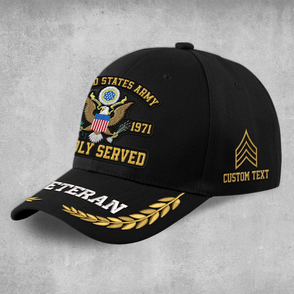 Us Army Veteran Caps, Customized  Us Army Veteran Proudly Served Rank 1 Embroidered Cap, Embroidered Dad Hat