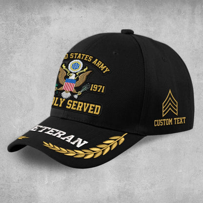 Us Army Veteran Caps, Customized  Us Army Veteran Proudly Served Rank 1 Embroidered Cap, Embroidered Dad Hat