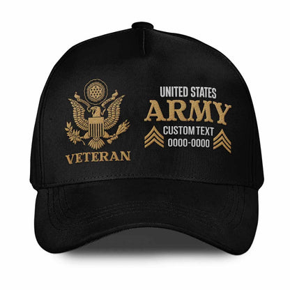 Us Army Veteran Caps, Customized  Us Army Veteran Proudly Served Rank Embroidered Cap, Embroidered Dad Hat