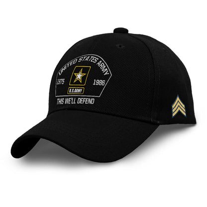 Us Army Veteran Caps, Customized  Us Military This We'll Defend Rank Embroidered Cap, Embroidered Dad Hat