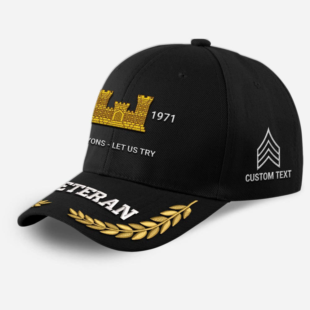 Us Army Veteran Caps, Customized  Us Veteran Army Branches Proudly Served Essayons Let Us Try Embroidered Cap, Embroidered Dad Hat