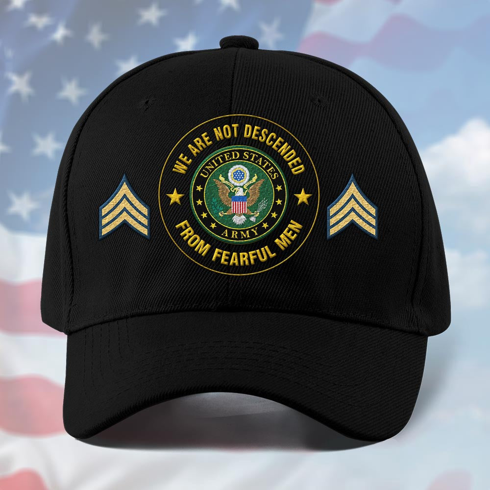 Us Army Veteran Caps, Customized We Are Not Descended From Fearful Men Embroidered Cap, Embroidered Dad Hat