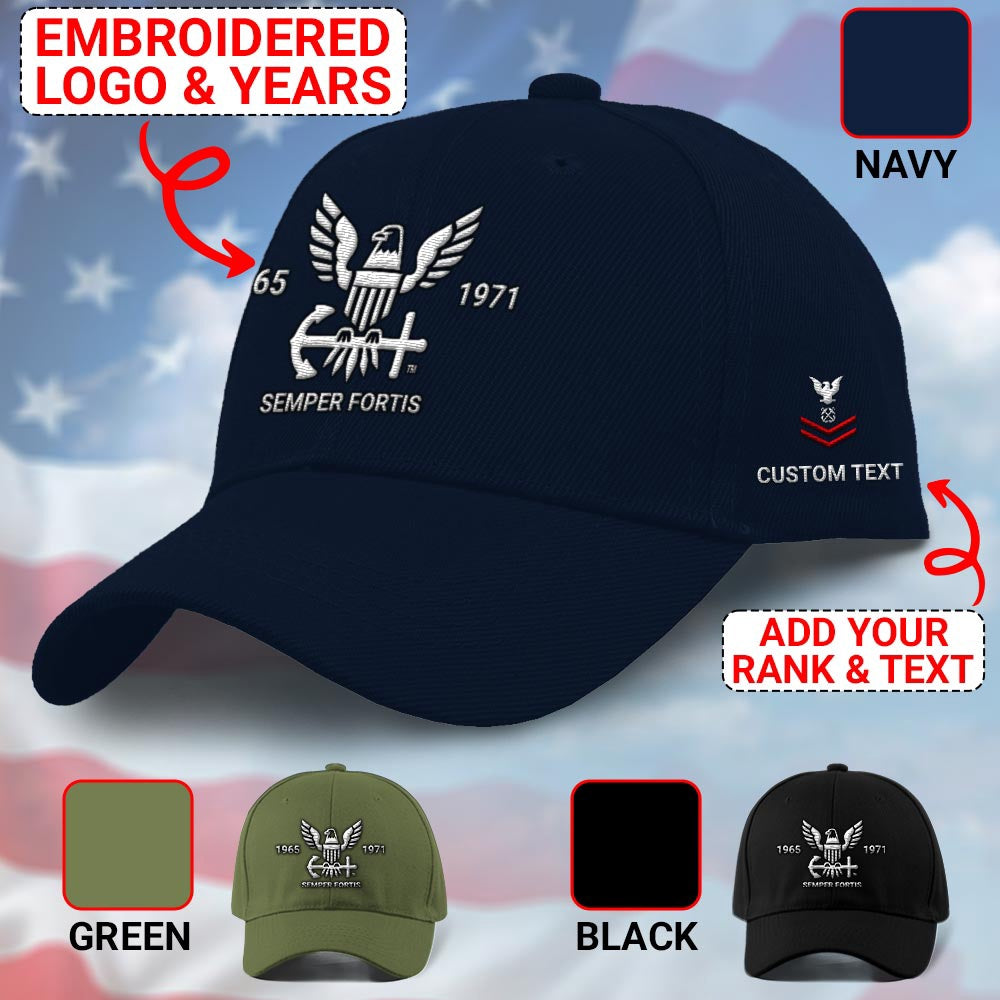 Us Veteran Navy Cap, Customized Navy Insignias Semper Fortis Embroidered Cap, Embroidered Dad Hat