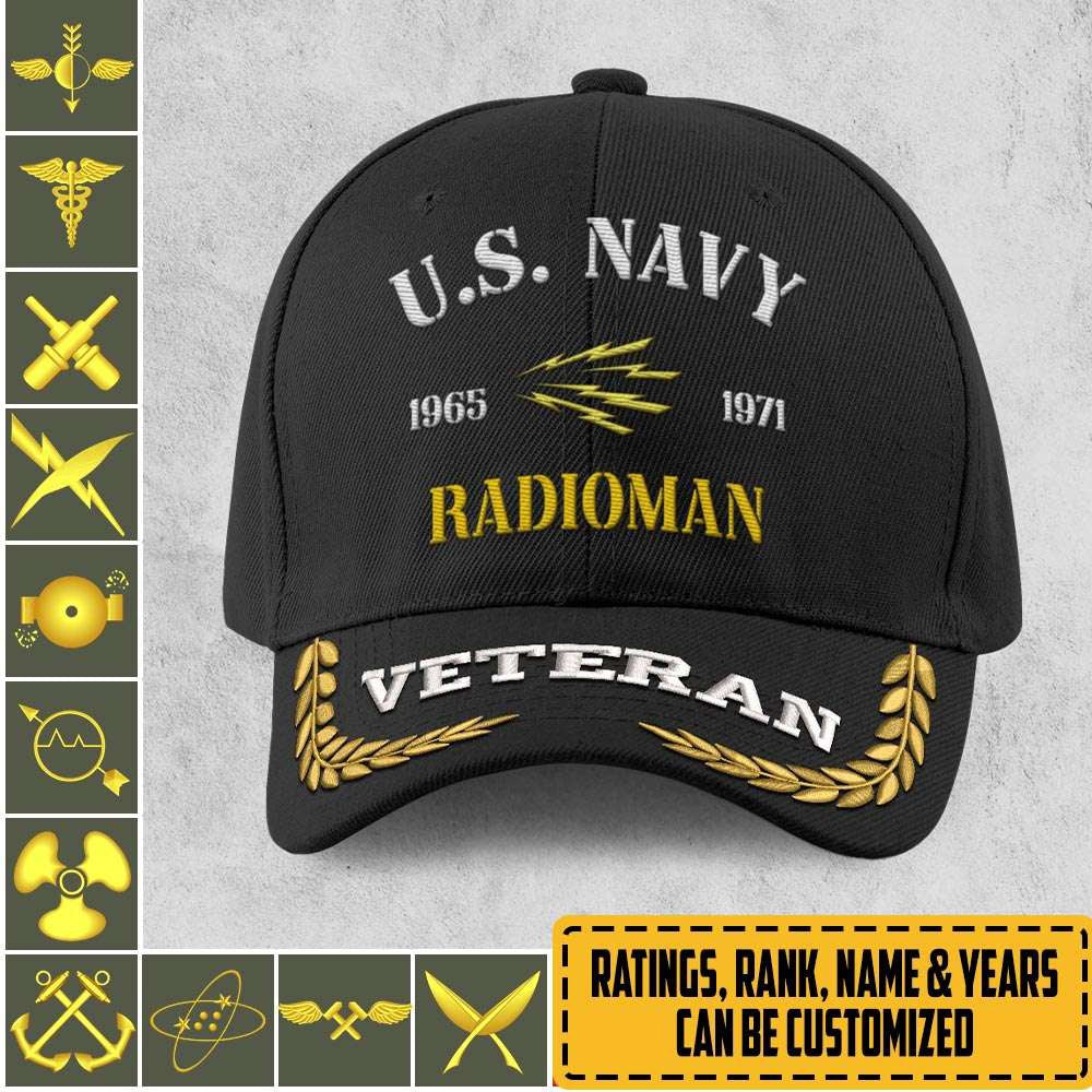 Us Veteran Navy Cap, Customized Navy Rating Radioman Embroidered Cap, Embroidered Dad Hat