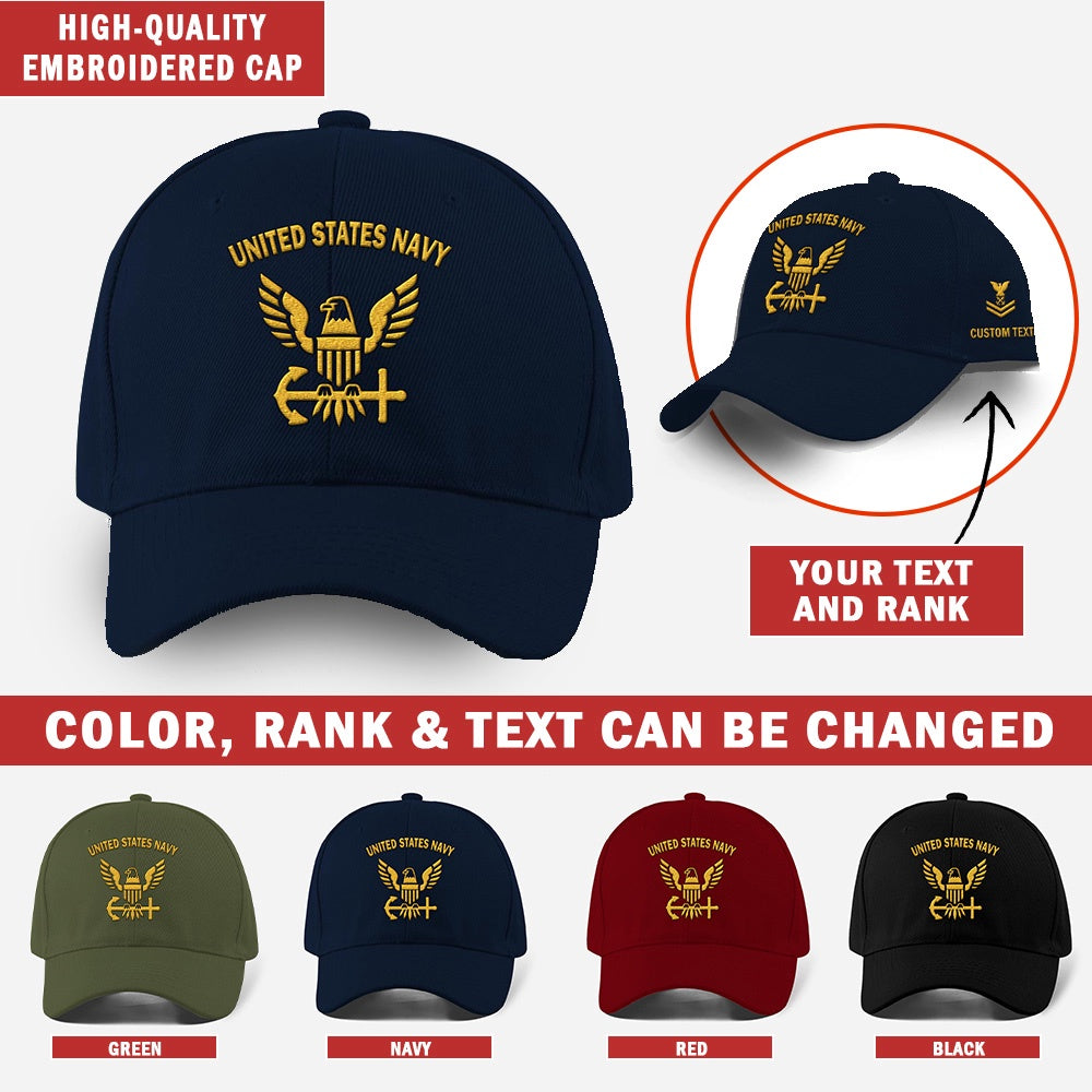 Us Veteran Navy Cap, Customized United States Navy Embroidered Caps, Embroidered Dad Hat