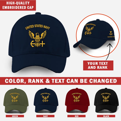 Us Veteran Navy Cap, Customized United States Navy Embroidered Caps, Embroidered Dad Hat