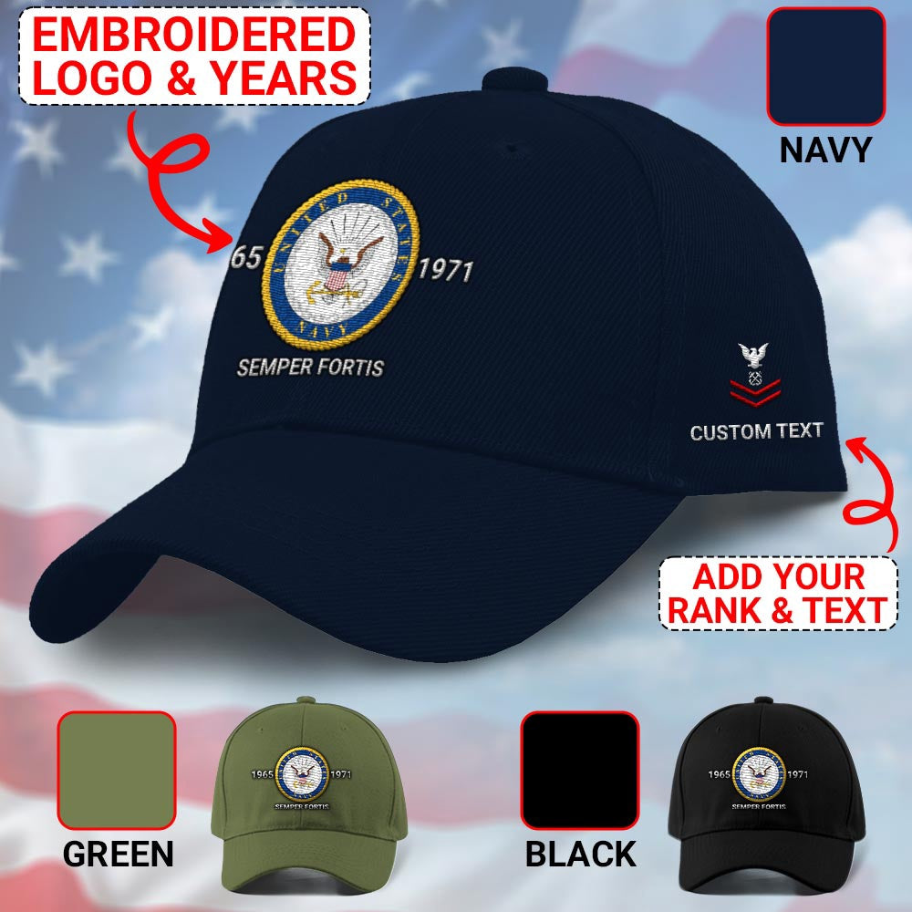 Us Veteran Navy Cap, Customized United States Navy Logo Embroidered Caps, Embroidered Dad Hat