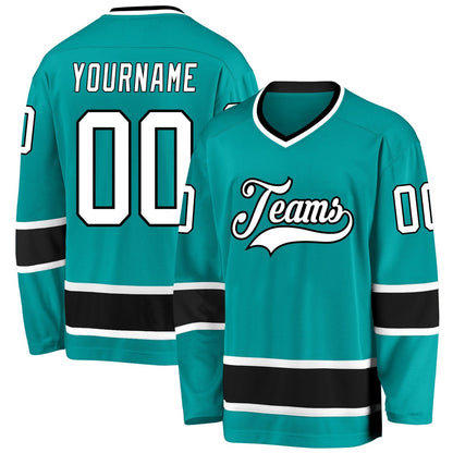 Usa Hockey Jersey, Custom Aqua White Black Hockey Jersey, Team Hockey Jerseys