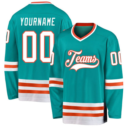 Usa Hockey Jersey, Custom Aqua White Orange Hockey Jersey, Team Hockey Jerseys