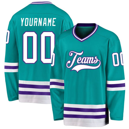 Usa Hockey Jersey, Custom Aqua White Purple Hockey Jersey, Team Hockey Jerseys