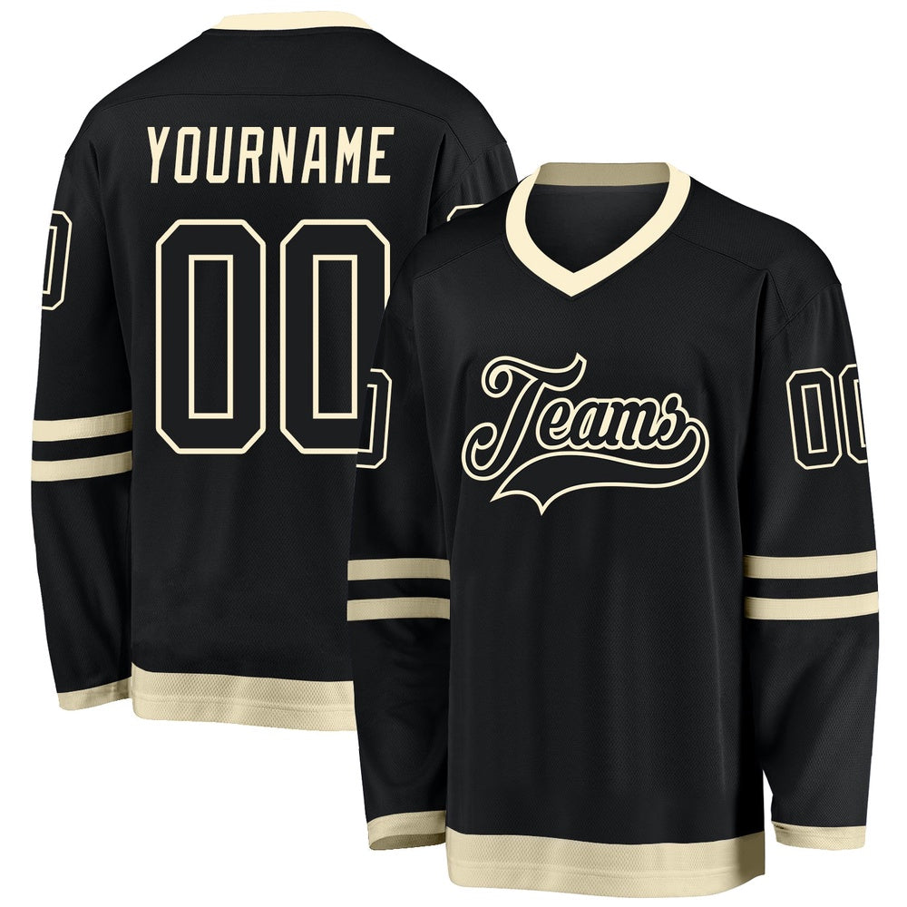 Usa Hockey Jersey, Custom Black Cream Hockey Jersey, Team Hockey Jerseys