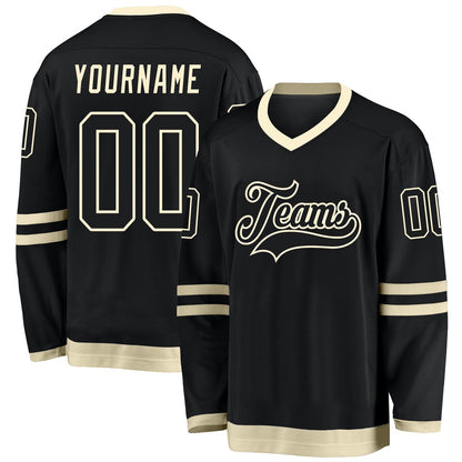 Usa Hockey Jersey, Custom Black Cream Hockey Jersey, Team Hockey Jerseys
