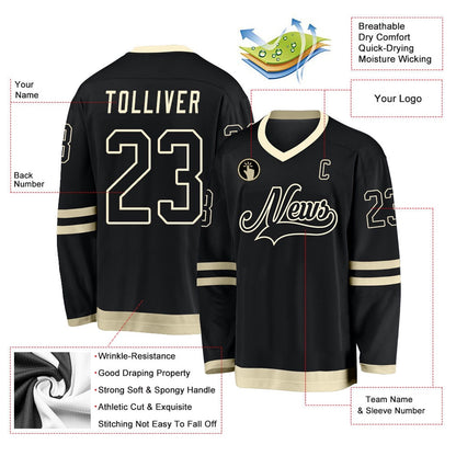 Usa Hockey Jersey, Custom Black Cream Hockey Jersey, Team Hockey Jerseys
