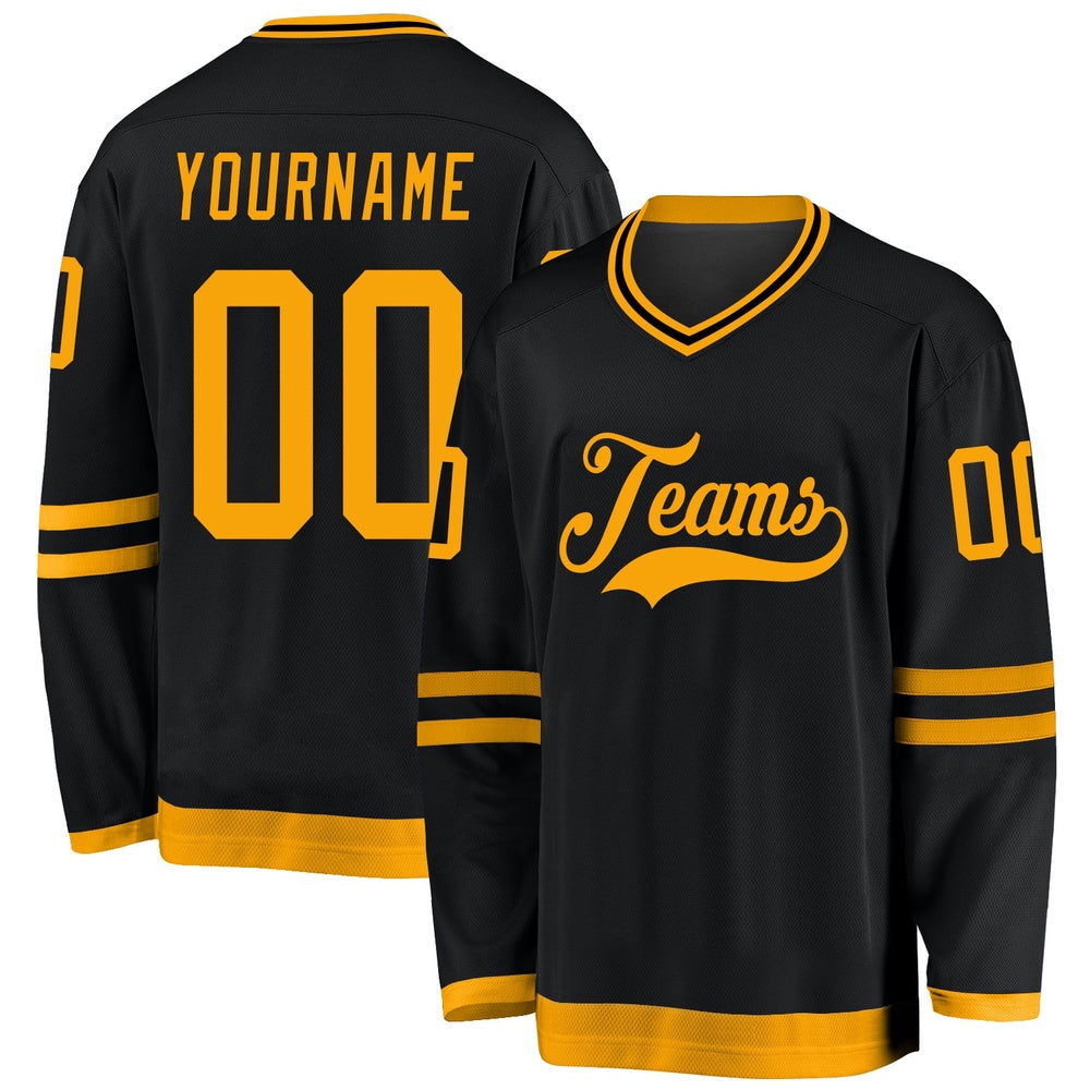 Usa Hockey Jersey, Custom Black Gold 1 Hockey Jersey, Team Hockey Jerseys