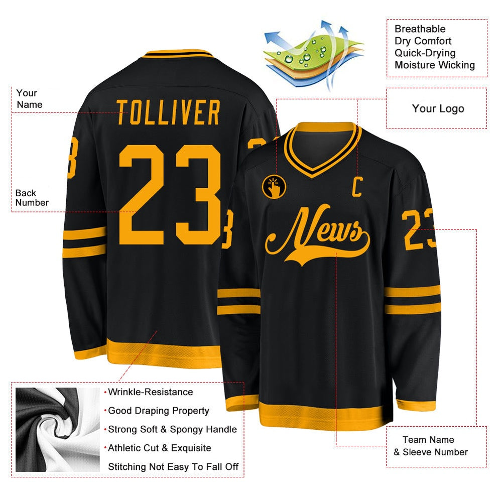Usa Hockey Jersey, Custom Black Gold 1 Hockey Jersey, Team Hockey Jerseys