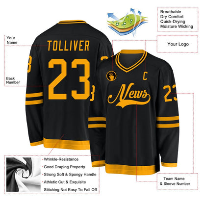 Usa Hockey Jersey, Custom Black Gold 1 Hockey Jersey, Team Hockey Jerseys