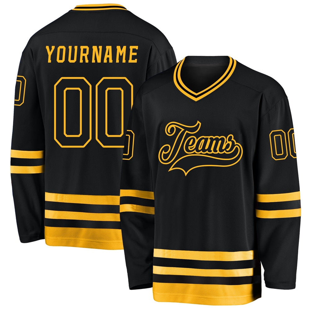 Usa Hockey Jersey, Custom Black Gold Hockey Jersey, Team Hockey Jerseys