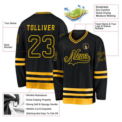Usa Hockey Jersey, Custom Black Gold Hockey Jersey, Team Hockey Jerseys