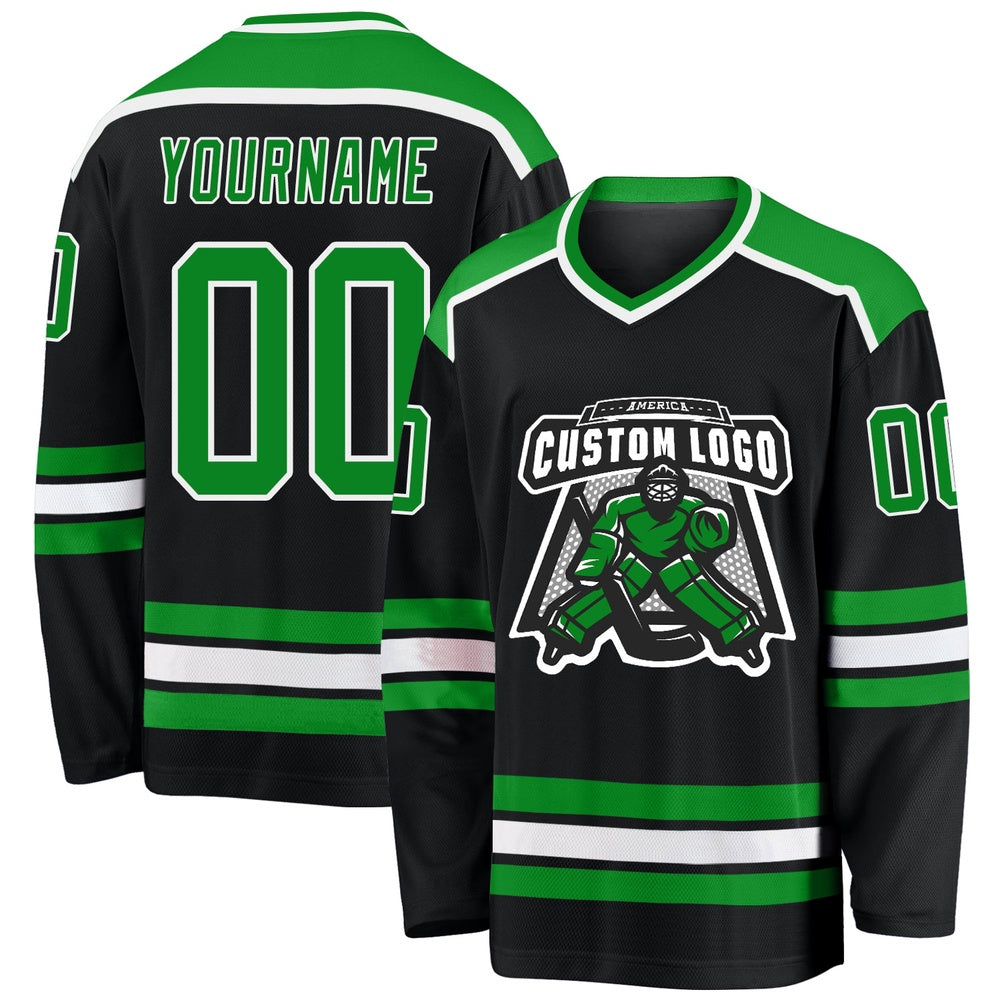Usa Hockey Jersey, Custom Black Grass Green White Hockey Jersey, Team Hockey Jerseys