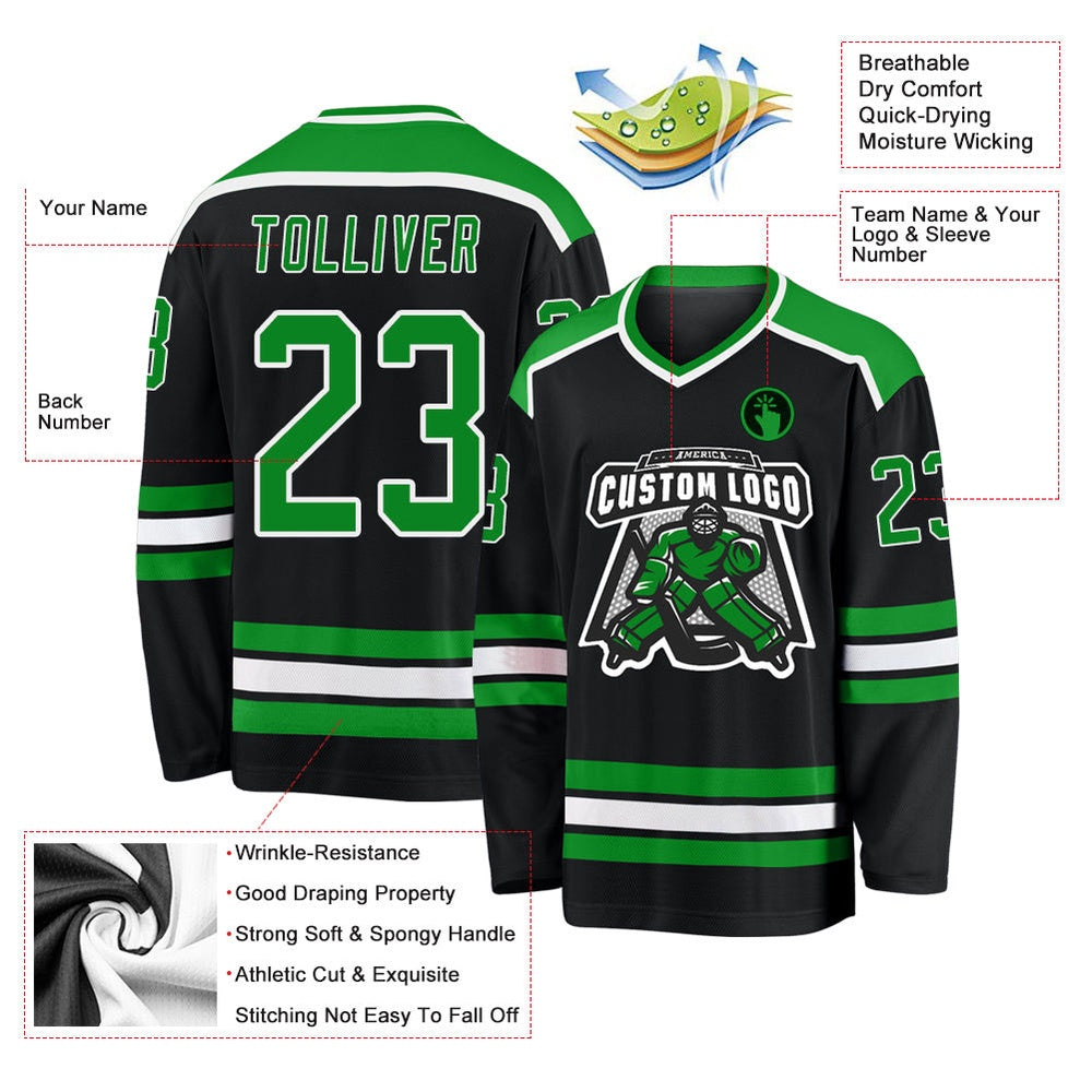 Usa Hockey Jersey, Custom Black Grass Green White Hockey Jersey, Team Hockey Jerseys